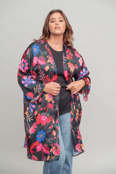 קימונו Naga-Sa - Black Floral